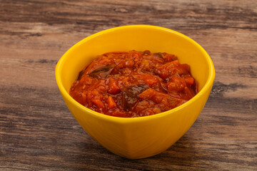 Eggplant saute with tomato and herbs