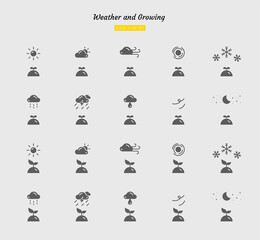 solid icon symbol set, weather and plant growing, nature, Isolated flat silhouette vector design