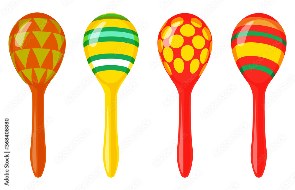 Wall mural Maracas icon. Set of mexican maracas with ornament on a white background. Musical instrument. Vector illustration.