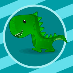 Dino green funny reptile. Cartoon cute dinosaur vector illustration.