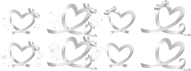 White Heart-shaped ribbon frame set