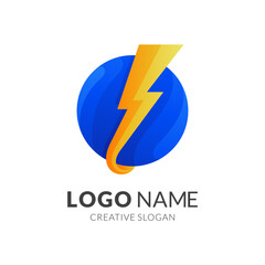 thunder and globe logo design, modern 3d logo style in gradient blue and yellow color
