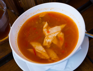 Oriental uzbek beef soup lagman. Central Asian cuisine. High quality photo