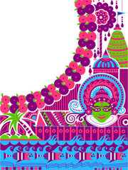 vector illustration of Happy Onam Festival background of Kerala with Kathakali dancer