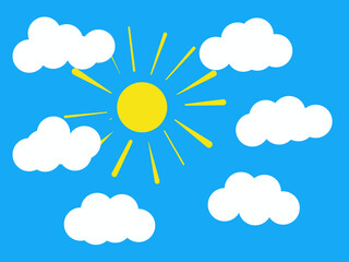 Background with blue sky, sun and clouds