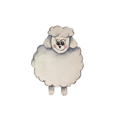 Watercolor cute animals isolated on white background. Cute cartoon sheep illustration.