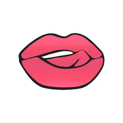 Red lips tongue-tied stylized vector gradient illustration. Isolated color icon on white background.