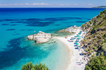 Fototapeta na wymiar Picturesque Xigia sandy beach with sulphur waters. It is situated on north east coast of Zakynthos island, Greece.