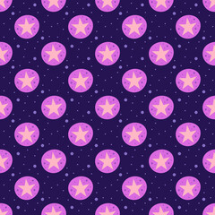 Stars. Space, night sky vector flat seamless pattern, background. Galaxy, science. Futuristic. Cosmos card. Packaging design. For children. Isolated on background. 