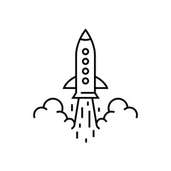 Rocket launch vector linear icon.