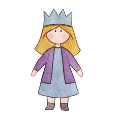 Original watercolor doll. Picture with cartoon girls. Nice illustration for for book, stickers,logo, business card or postcard.
