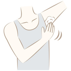 脇にクリームを塗る男性／保湿や臭い対策などのボディケア／手描き風