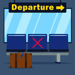 airport departure seat with new normal way of traveling in COVID-19 social distancing theme vector - 368414820