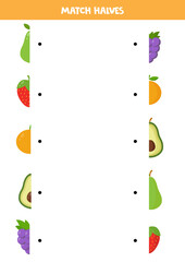 Obraz na płótnie Canvas Match halves of cute cartoon fruits. Logical worksheet.