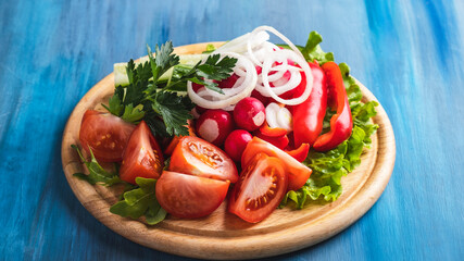 Varios of vegetables on a  board . Cold snack
