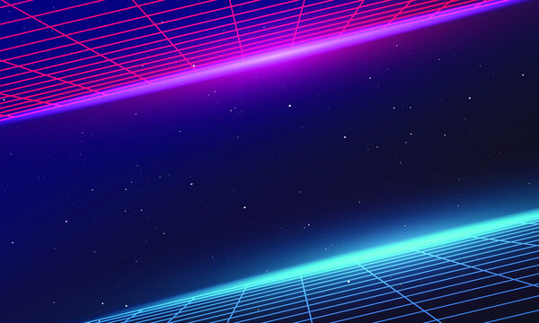 Synthwave Vector Graphic with Grids in Space | Galaxy Quest in Synthwave 80's style