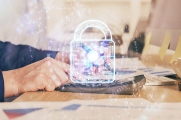 Human hands writing. With double exposure drawings.