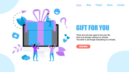 Online gift box. Promotion of online store or shop loyalty program and bonus. Vector illustration for advertisement. ]