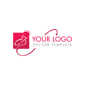 Microphone silhouette in rectangle - vector logo template for leading, singer, event, karaoke party