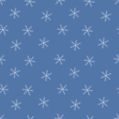 Fototapeta na wymiar Seamless pattern with winter snowflakes. Snow texture. Vector illustration in doodle style on blue background