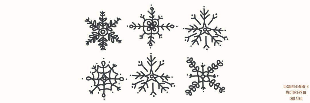 Seamless winter snowflake set illustration clipart. Simple gender neutral nursery festive scrapbook sticker. Kids whimsical cute hand drawn cartoon christmas motif.