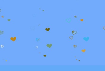 Light Blue, Yellow vector template with doodle hearts.