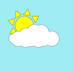 graphic Geometric image of the sun with a cloud on a blue background