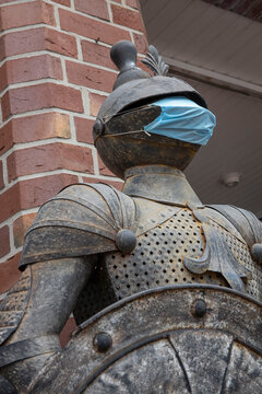 City of Meppen Germany. Armor with mouthcap. Corona related. Cover mouth. 
