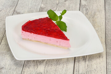 Soft Raspberry cheesecake served mint