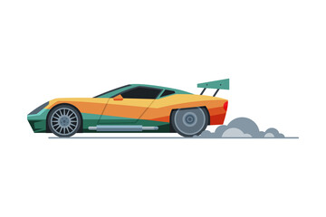 Sport Racing Car, Side View, Fast Motor Racing Bolid Vector Illustration