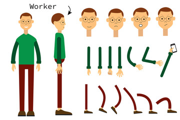 The character is a worker. Character for animation. Set for your movement.