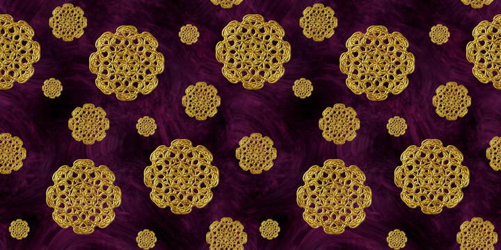 Seamless background with gold oriental pattern with burgundy color