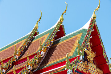In Thailand most Buddhist temples are made using a lot of gold leaf-covered ornaments. The building...