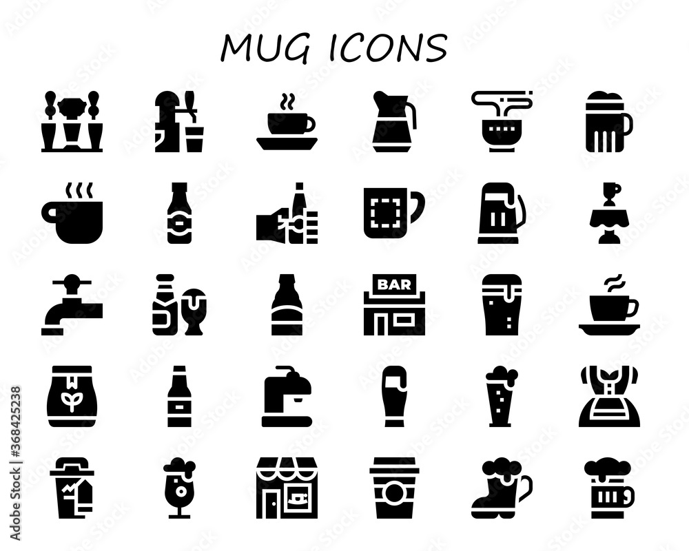 Sticker Modern Simple Set of mug Vector filled Icons