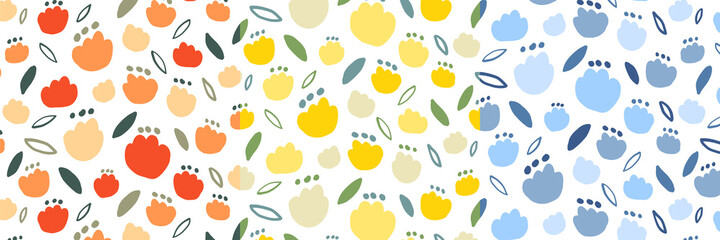 北欧風花柄のシームレスパターン３色セット