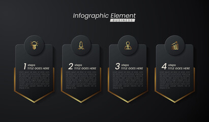 Dark gold elegant infographic 3d vector template with a steps for success. Presentation with line elements icons. Business concept design can be used for web, brochure, diagram, chart or banner layout