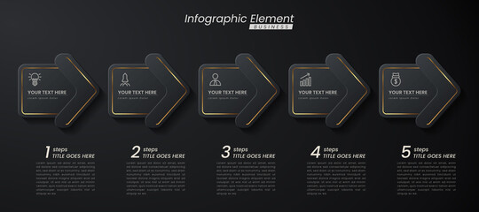Dark gold elegant infographic 3d vector template with a steps for success. Presentation with line elements icons. Business concept design can be used for web, brochure, diagram, chart or banner layout