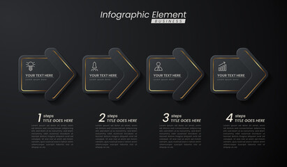 Dark gold elegant infographic 3d vector template with a steps for success. Presentation with line elements icons. Business concept design can be used for web, brochure, diagram, chart or banner layout