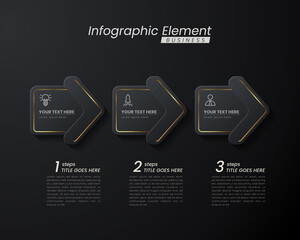 Dark gold elegant infographic 3d vector template with a steps for success. Presentation with line elements icons. Business concept design can be used for web, brochure, diagram, chart or banner layout