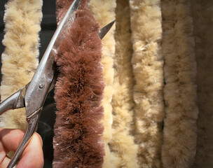 Cutting off brown curtain parts