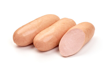 Boiled pork sausages, isolated on white background