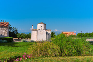 Fototapeta na wymiar Church of Holy Cross in town Nin, North Dolmatia in Croatia