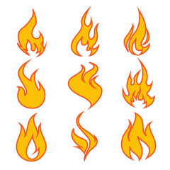 Collection of fire. Vector Fire Flame Icon Set in Flat Style.
