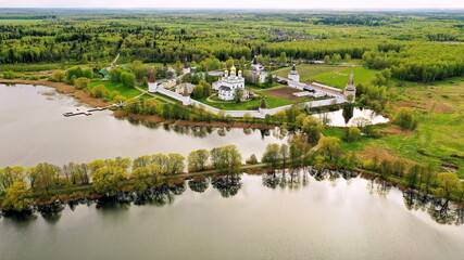 Aerial view of  St. Joseph Volokolamsk (Iosifo-Volotsky) Monastery in May. The Cathedral of the...