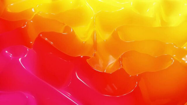 Stylish abstract looped background, changing surface of soft translucent material like peach jelly. Creative soft bright 3d bg with inner glow for festive events 4k. Red orange yellow gradient.