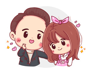 Character of couple or lover made mini heart symbol with happy valentine day isolated on white background.