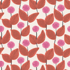 Painted round floral garden seamless vector pattern. Great for home decor, fabric, wallpaper, gift-wrap, stationery and packaging design projects.