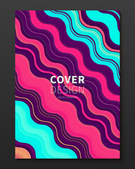Vector cover design template with gradient color warped lines. Dynamic minimalistic illustration. Modern abstract colorful background for poster, brochure, presentation, magazine etc.