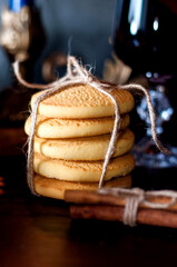 Homemade cookies or gingerbread and mulled wine, Christmas time and holidays