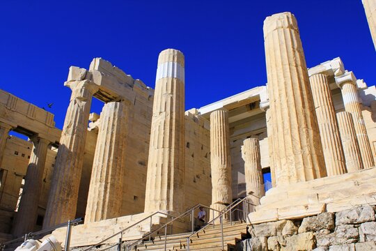 Greece, Athens, June 16 2020 - View of Propylaea, the monumental entrance to the Acropolis of Athens.